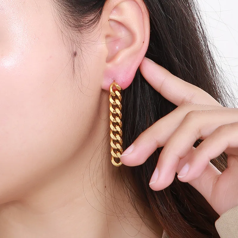 Cuban Chain Earrings Punk Style Chain Terms Stainless Steel Tassel Jewelry