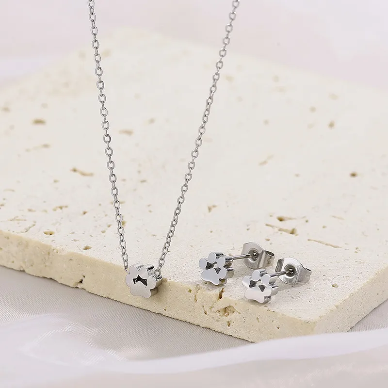 Personalized Cat Paw Stainless Steel Jewelry Set of Four Jewelry Pieces