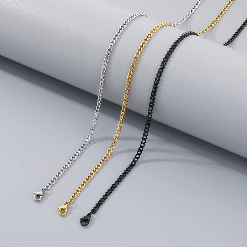 Hip Hop Style Stainless Steel Double-Sided Grinding Multi Size Cuban Chain Lobster Buckle Fashion Bracelet&Necklace Set