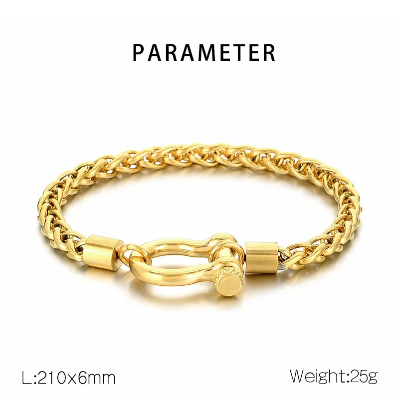 Trendy Stainless Steel Horseshoe Buckle Keel Chain Simple Men's and Women's Bracelet&Necklace Set