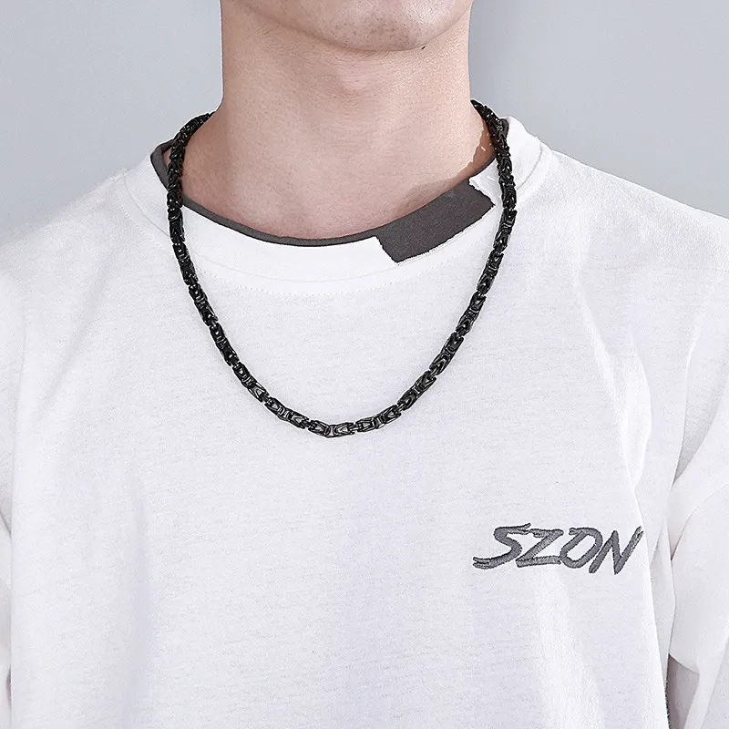 Trendy Double Chains Simple Versatile Snake Bone Bracelet Necklace Stainless Steel Men's Jewelry Set