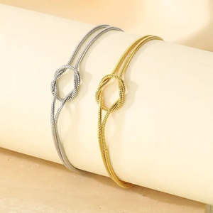 Ins Women's Bracelet 18K Gold-Plated Adjustable Knotted Round Snake Chain Delicate Jewelry