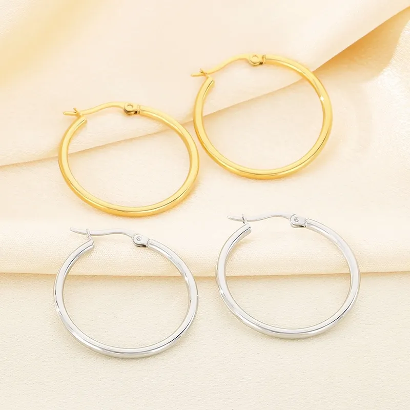 Vintage-Inspired Plain Large Hoop Earrings in Durable Stainless Steel