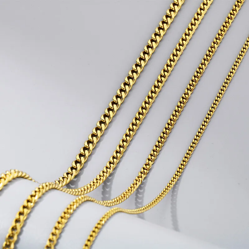 Trendy 6-Sided Polished Cuban Link Bracelet Necklace Multi-Size Stainless Steel Clavicle Chain Jewelry Set