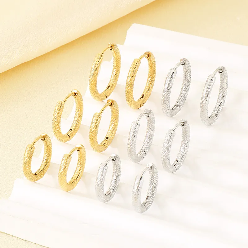 Kalen Jewelry Stainless Steel Dragon Pattern Mesh Hoop Earrings Snake Texture Round Huggie Earrings