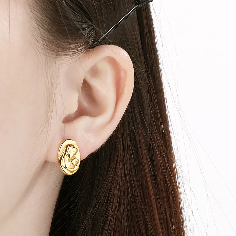 Vintage French Lady Stud Earrings 18K Gold Plated Stainless Steel Earrings for Mother's Day