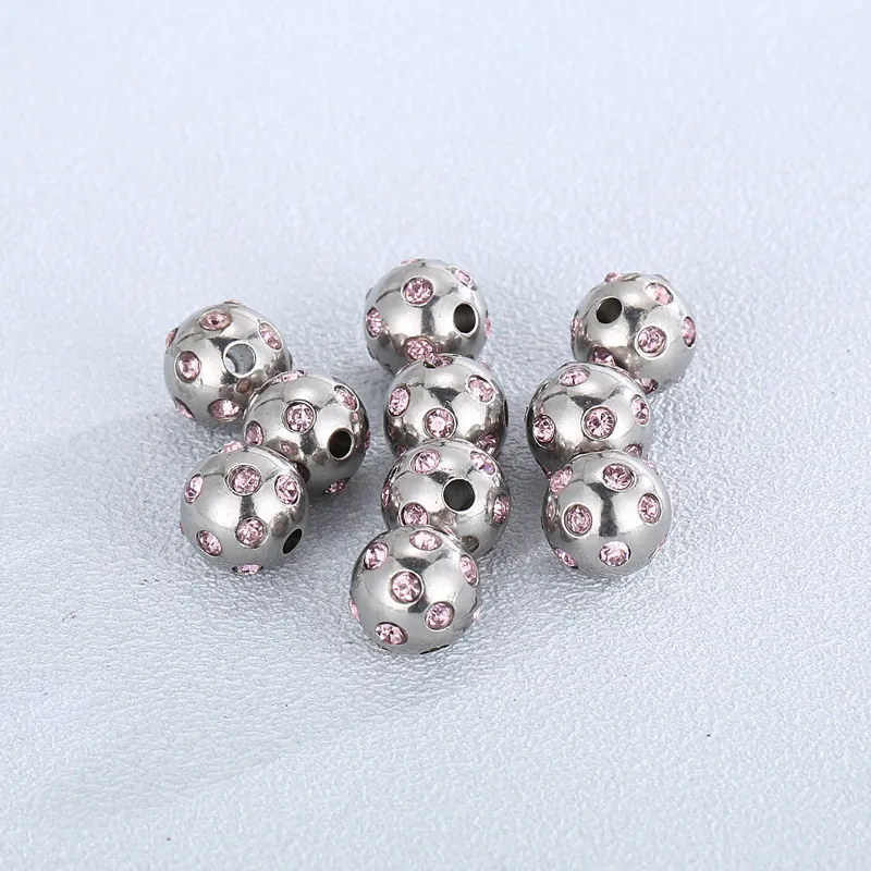 Stainless Steel Diamond Studded Beads DIY Bracelet Accessories