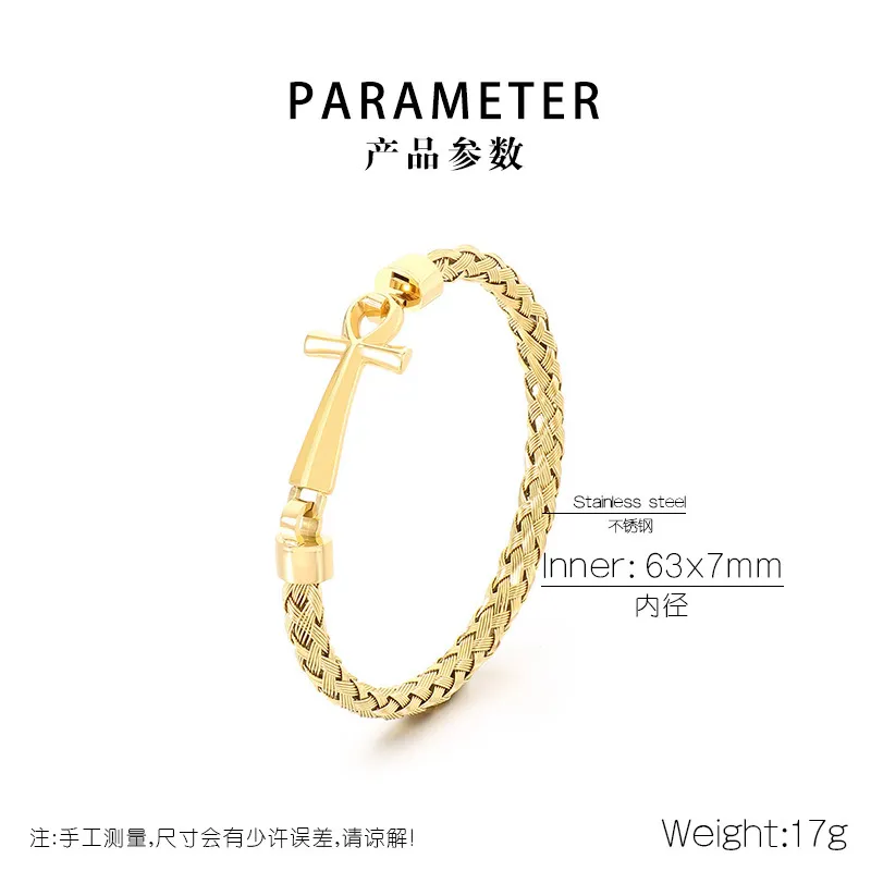 Men's Trendy Stainless Steel Cross Accessories Steel Wire Braided Bangle Jewelry Wholesale