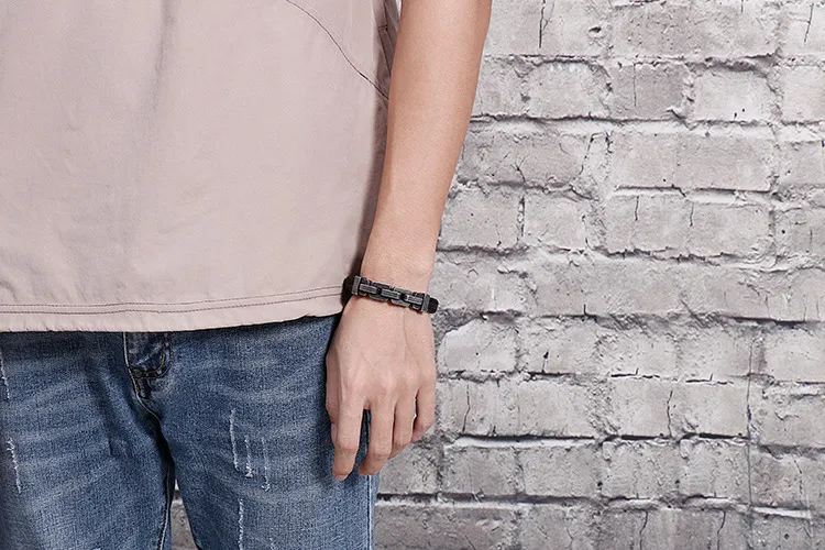 European and American Style Stainless Steel Chain Splicing Leather Jewelry Men's Bracelet