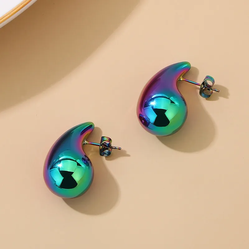 Stylish and Sophisticated Chubby Teardrop Earrings Stainless Steel Hollow Earrings