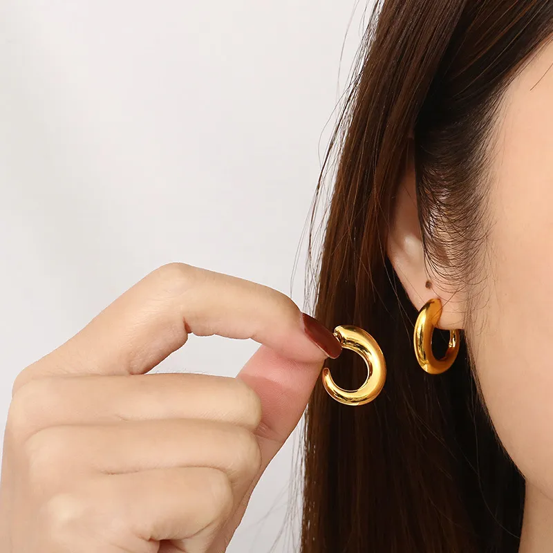 French-Style High-End Jewelry Fashionable 18K Gold-Plated Stainless Steel C-Shaped Earrings