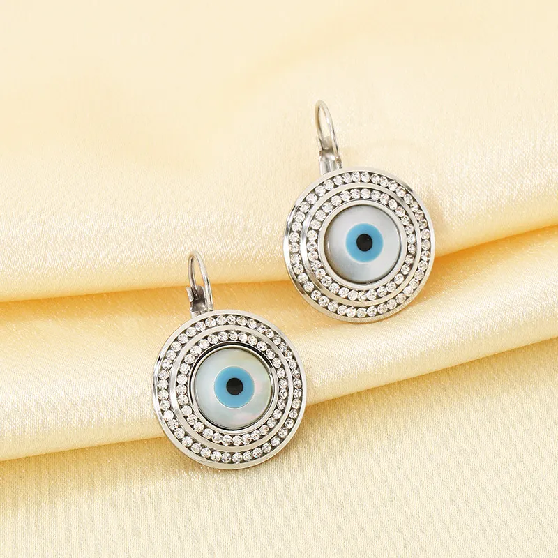 European Evil Eye Rhinestone Stainless Steel Earrings Light Luxury Daily Jewelry Women