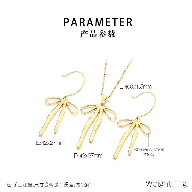 Stainless Steel Bow Earrings Necklace Jewelry Set Suitable for Women's Daily Wear