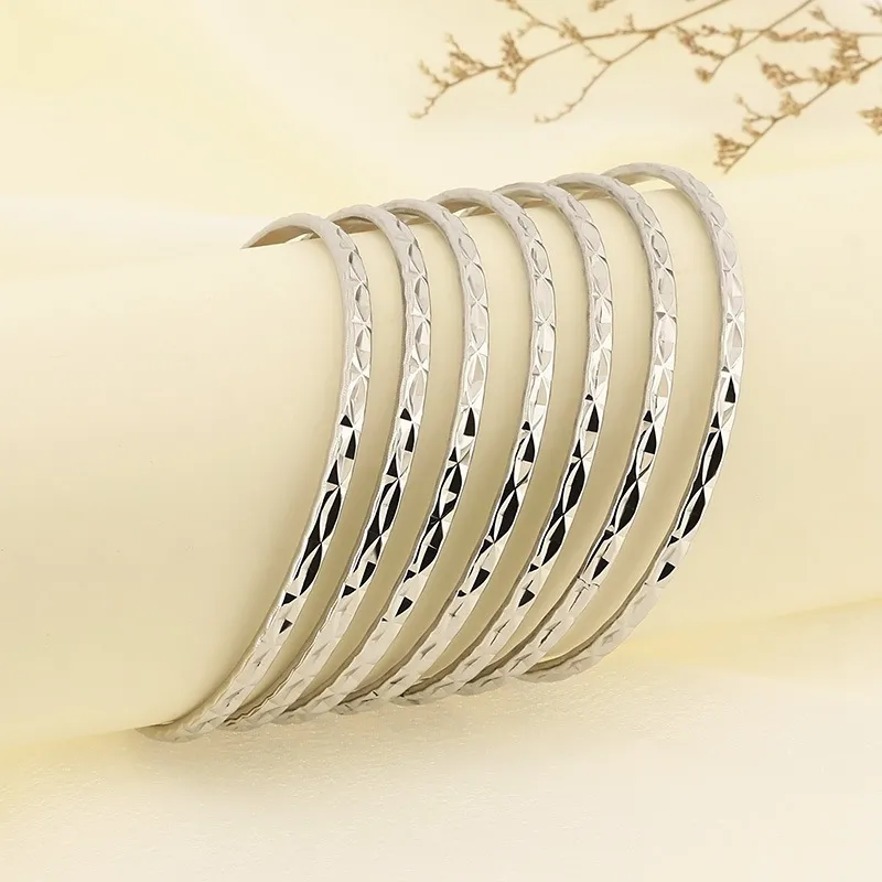 Stainless Steel 304 Patterned Diamond Bangles with Multiple Layers of Plain Circles for Women