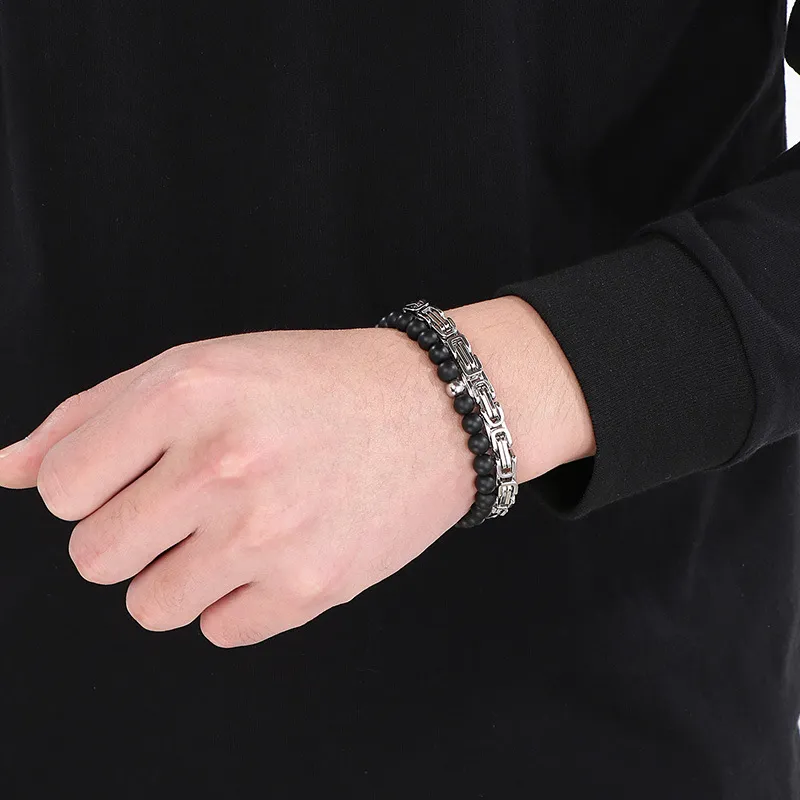 Handmade DIY Double-Layer Bracelet Punk Fashion Stainless Steel Men's Bracelet Accessories