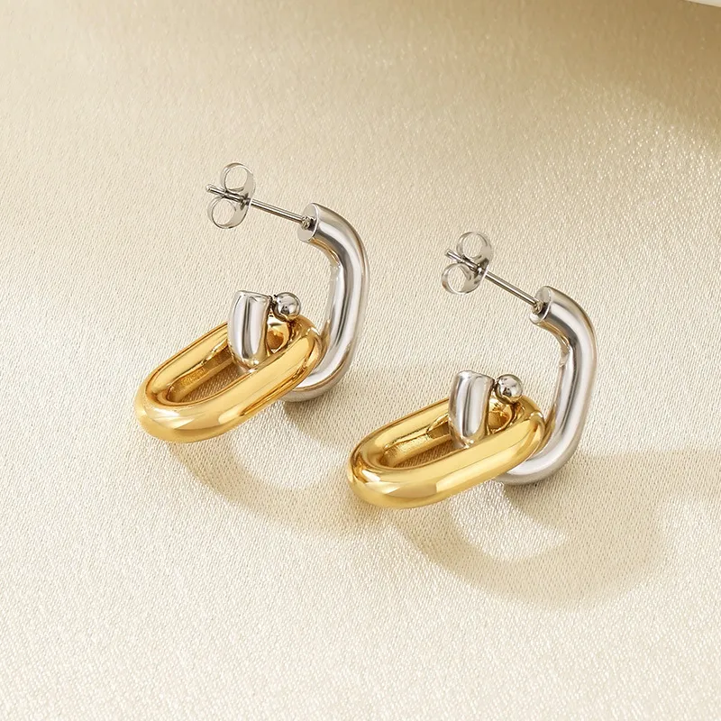 Minimalist Round Stainless Steel Earrings Elegant 18K Gold-Plated Chain Earrings Wholesale Jewelry