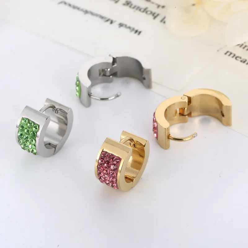 European American New Arrival Rhinestone-Encrusted Ear Buckles Trendy Stainless Steel Stud Earrings
