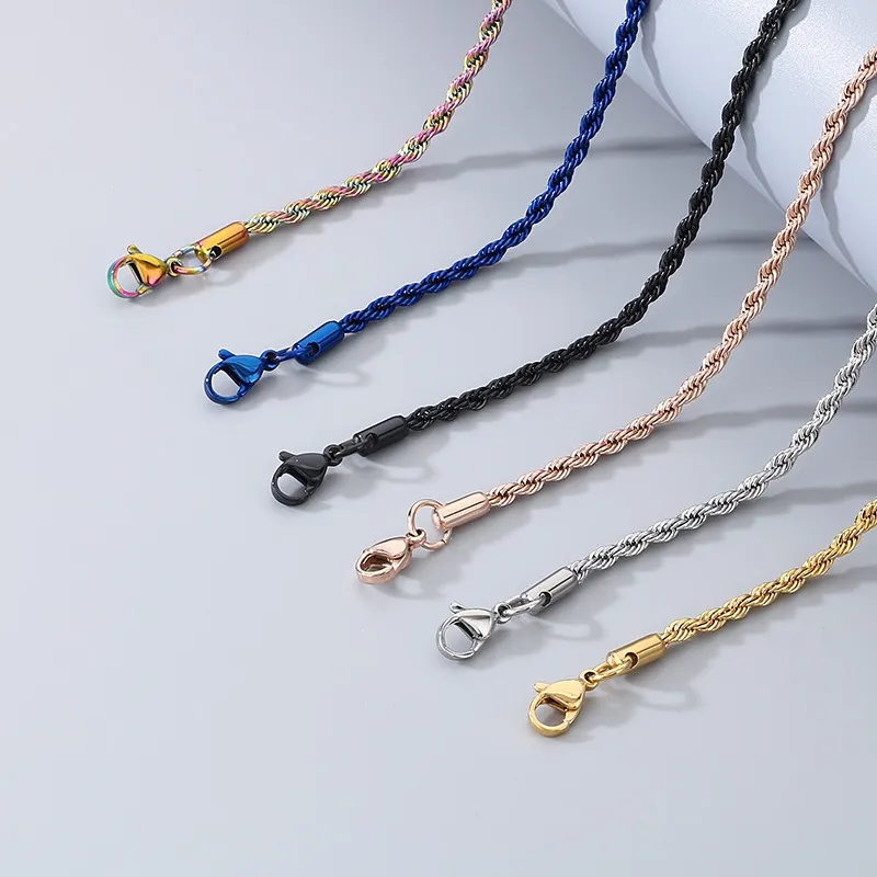 Stainless Steel Fried Dough Twists Chain Vacuum Plating Gold Necklace Fashion Hip Hop Jewelry