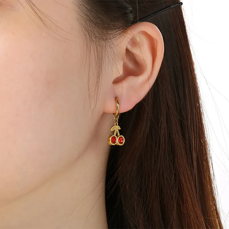Stainless Steel Strawberry Cherry Shaped Earrings Suitable for Daily Wear as Women's Jewelry