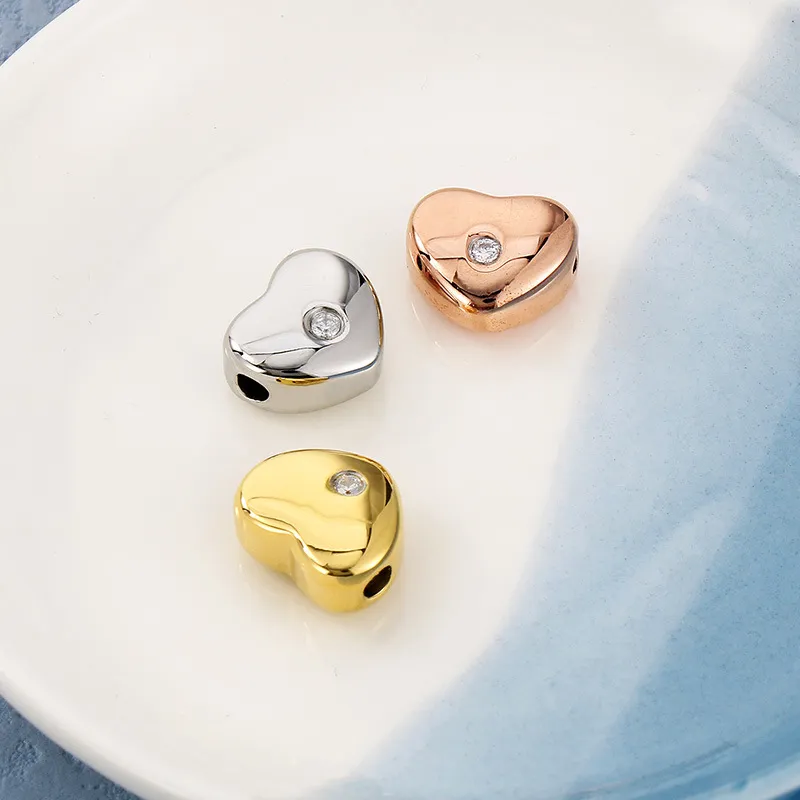 Stainless Steel Heart-Shaped Diamond Studded DIY Jewelry Accessories