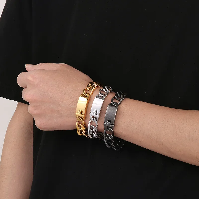 Fashion Minimalist Jewelry Polished Stainless Steel Men's Cuban Chain Bracelet