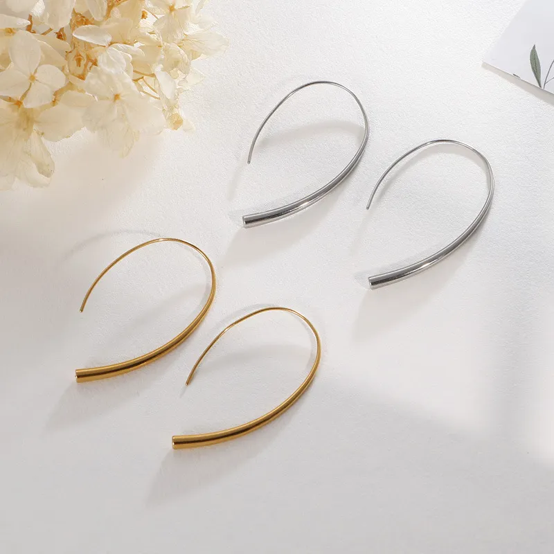 High Quality Fashion Simple Lines Stainless Steel Electroplating Rose Gold Women Earrings