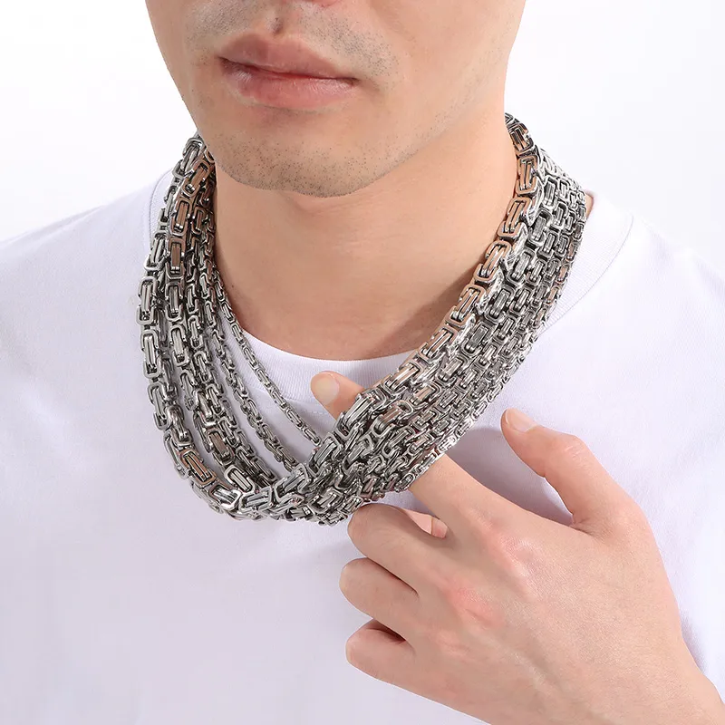 Hip-Hop Domineering Motorcycle Chain Men's Byzantine Circular Chain Stainless Steel Necklace