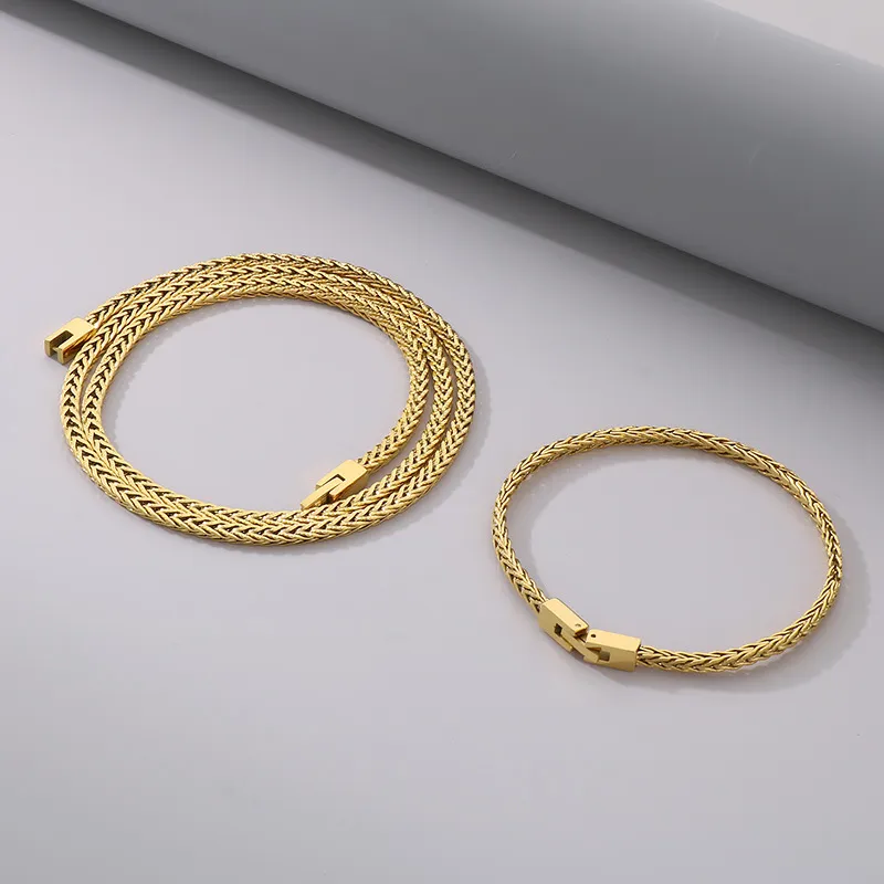 Karen Fashionable Dragon Bone Chain Bracelet Set Hip-Hop Street Style Stainless Steel Jewelry Buckle, Encrypted Chain, Men's Set Jewelry