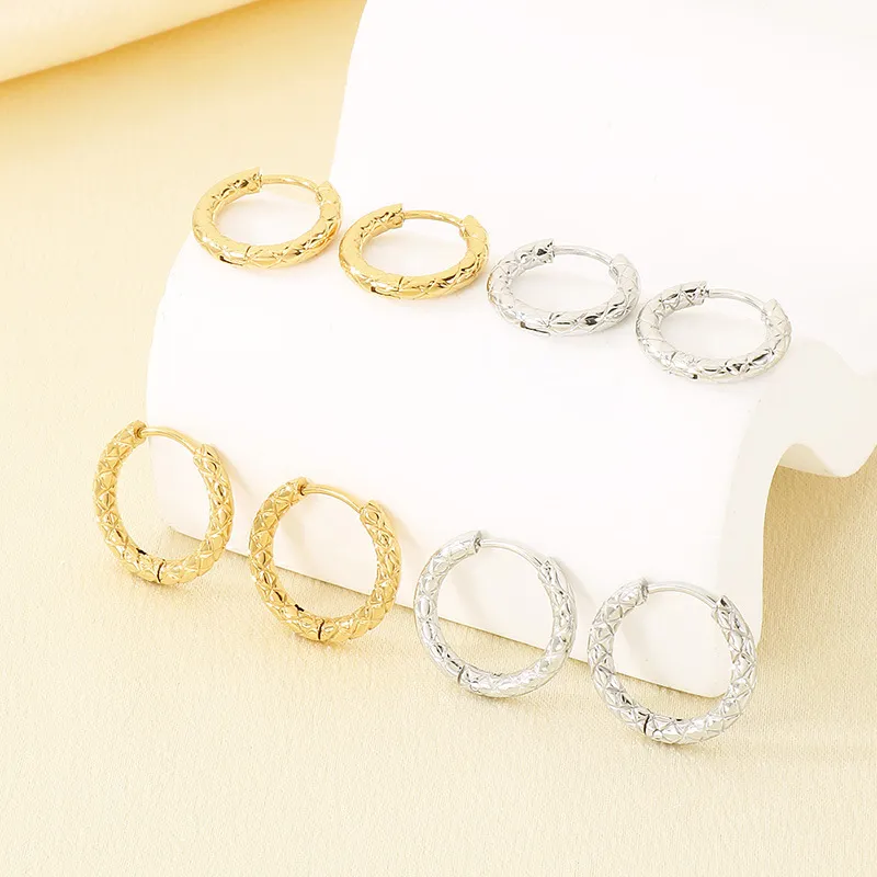 Korean Elegant Rhombus Stainless Steel Hoop Huggie Earrings Minimalist Unisex Jewelry