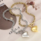 Simple Love Necklace Bracelet Stainless Steel Hollow Peach Heart Jewelry Set