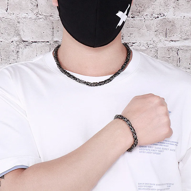 Hip Hop Emperor Chain Creative Fashion V-Shaped Stainless Steel Men's Bracelet Necklace Set