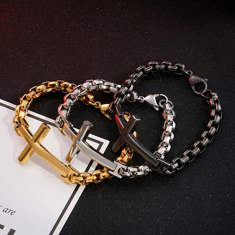 Stylish Stainless Steel Cross Hip-Hop Bending Card Bracelet Jewelry for Man