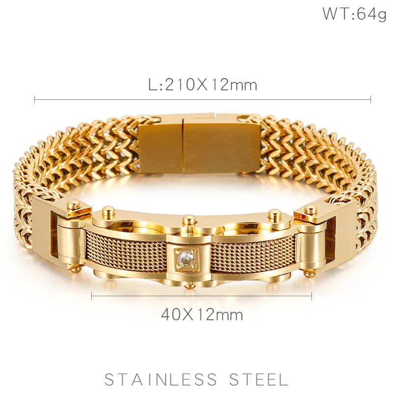 Fashion Creative Chain Stainless Steel Men's Magnetic Buckle Gold Plated Zircon Bracelet