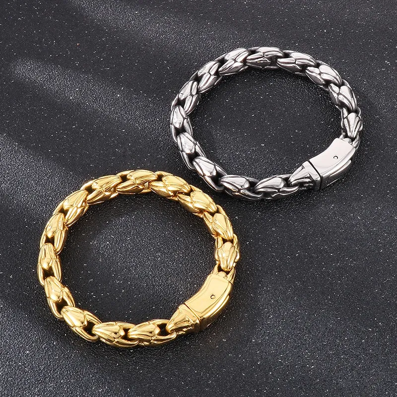 Cross-Border Trendy Minimalist Glossy Jewelry, Vacuum Plated 10mm Stainless Steel Men's Bracelet with Melon Seed Chain