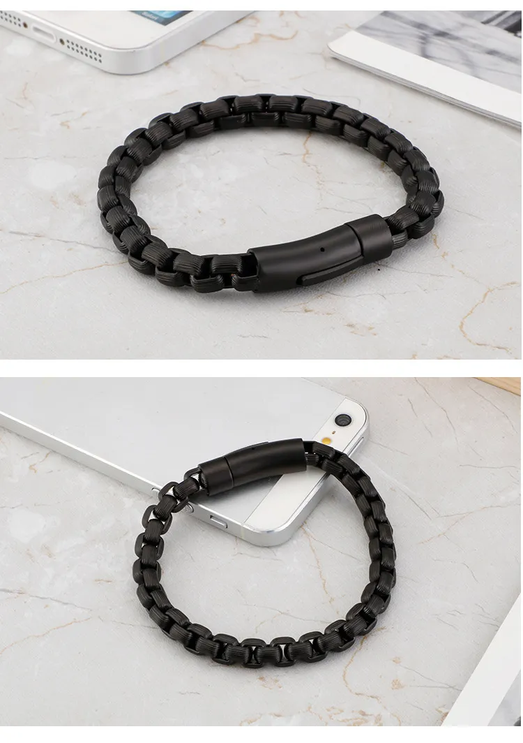 European and American Fashion Stainless Steel Striped Square Pearl Bracelet for Men, Simple Snap Button Motorcycle Chain Jewelry Wholesale
