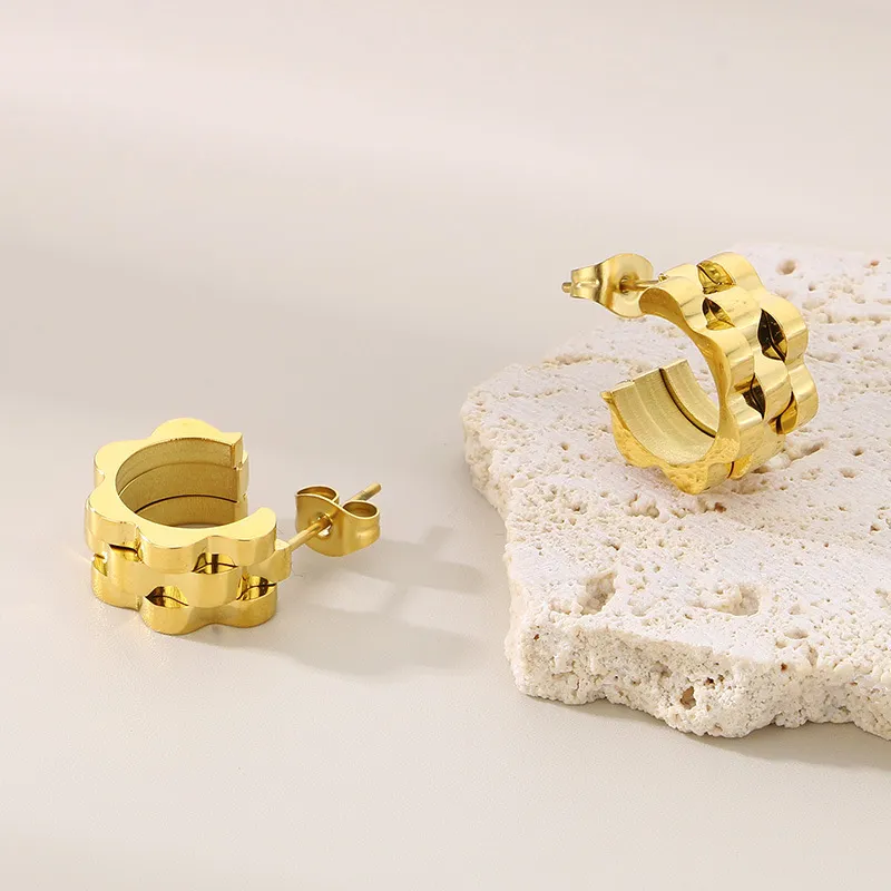 Ins Fashion Texture Earrings 18K Gold-Plated Hip Hop Two-Tone Stainless Steel Earrings