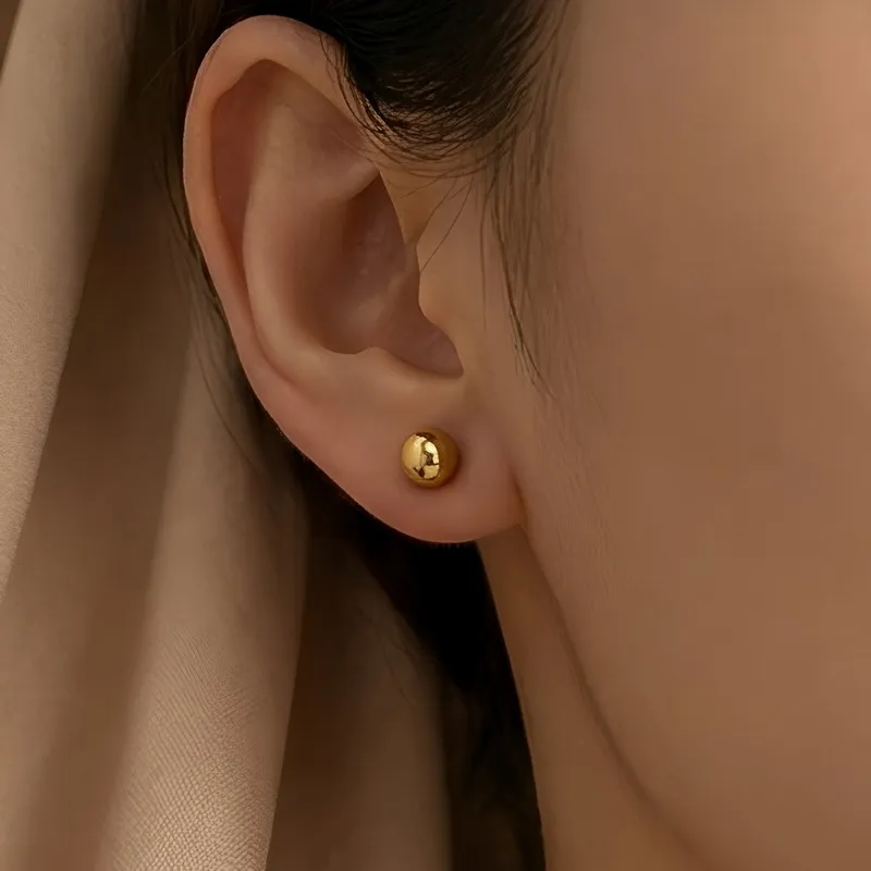 Round Beaded Stainless Steel Stud Earrings Available in Various Sizes and Colors