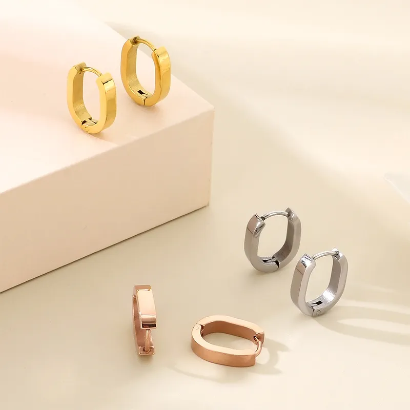 Geometric Stainless Steel Huggie Earrings Minimalist Unisex Trendy European Jewelry