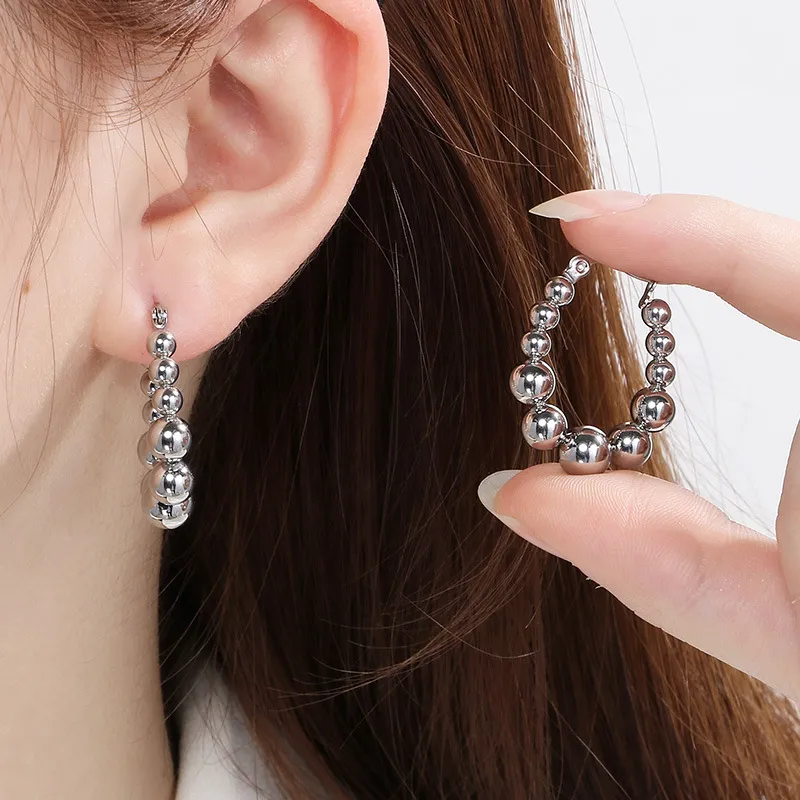 Minimalist Bold Ellipse Bead Earrings Gold U-Shaped Geometric Stainless Steel Clip-on Earrings