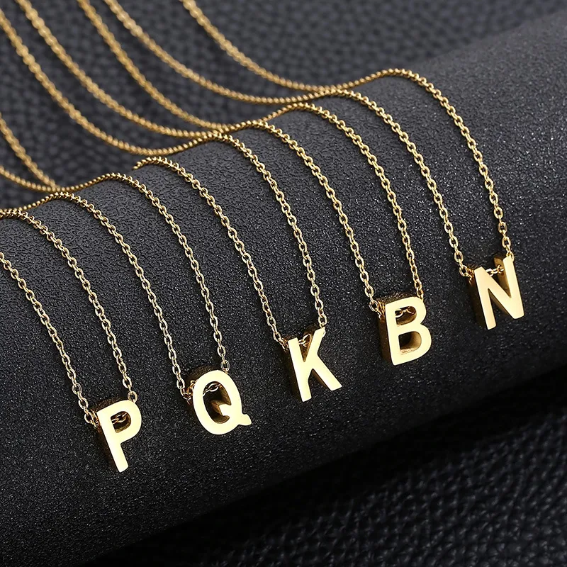 26 English Letters Short Collarbone Chain Wholesale European American Fashion Stainless Steel Pierced Letter Pendant Necklace