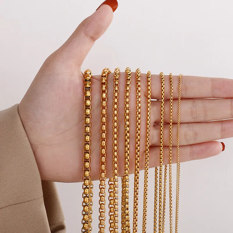 18K Gold Plated Square Pearl Necklace Stainless Steel Multi-Spec Pendant Chain