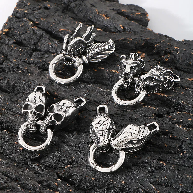 Punk Skull Lion Dragon Series Stainless Steel Accessories Ring Clasp