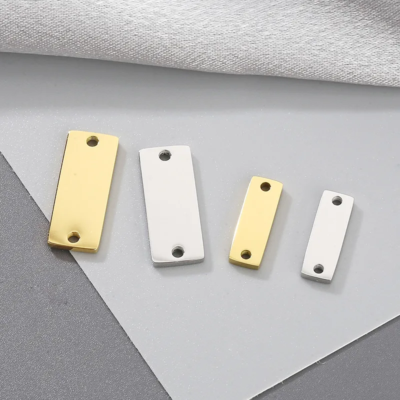 Stainless Steel Rectangular Double Hole Necklace Pendant Smooth Square Bracelet DIY Accessories