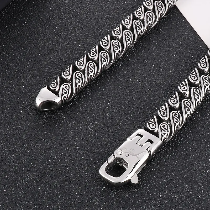 Punk Retro Vintage Patterns Stainless Steel Men's Bracelet Necklace Jewelry Set