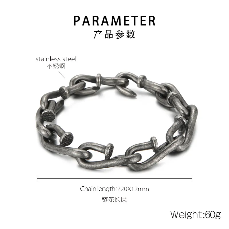 Stainless Steel Nail Shaped Bracelet Necklace Jewelry Set