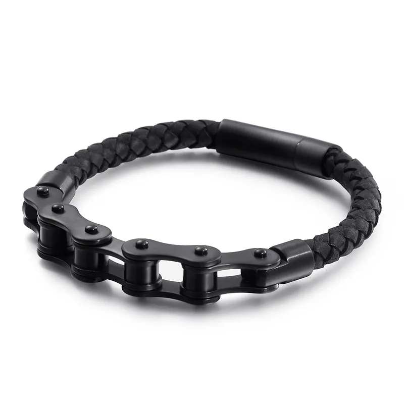 Street Trend Fashion Leather Bracelet Personalized Stainless Steel Bicycle Chain Bracelet