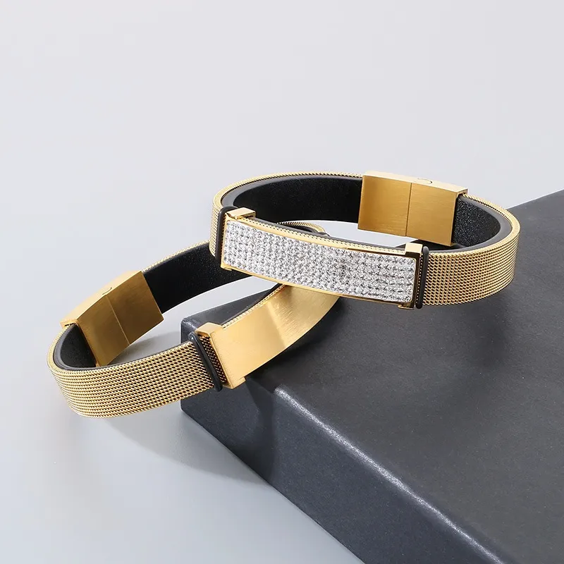 European and American Jewelry Straps, Woven Leather Curved Bracelets, Stainless Steel Bracelets That Can Be Engraved with Letters