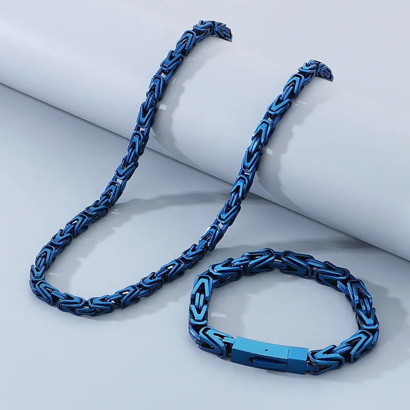 Hip Hop Street Fashion Stainless Steel Front and Back Chain Splicing Emperor Chain Charm Men's Bracelet&Necklace