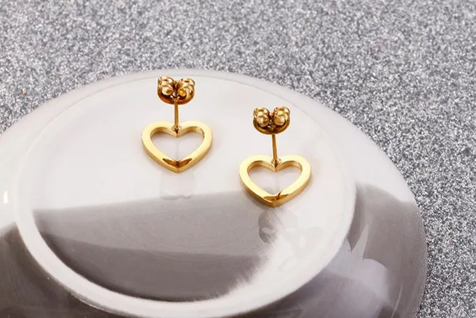 Trendy Women's Stainless Steel Heart-Shaped Stud Earrings for Wholesale