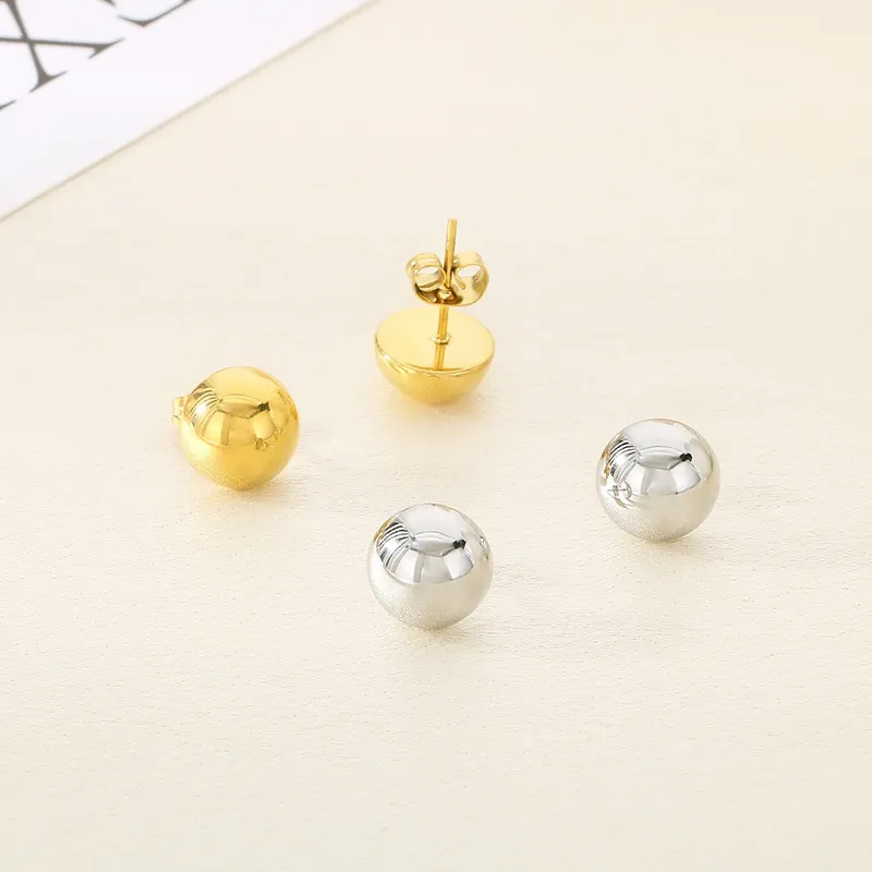 Classic and Fashionable Stainless Steel Multi Size Geometric Hollow Smooth Semi Spherical Earrings